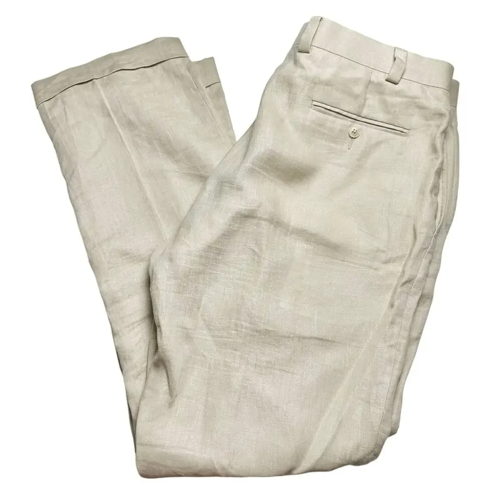 Calvin Klein | Men | 100% Linen Stone Lightweight Cuffed Dress Pants | Size 36 R